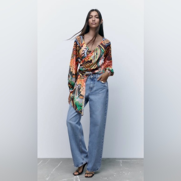 Zara Tops - 3/$25 Zara satin effect faux wrap top